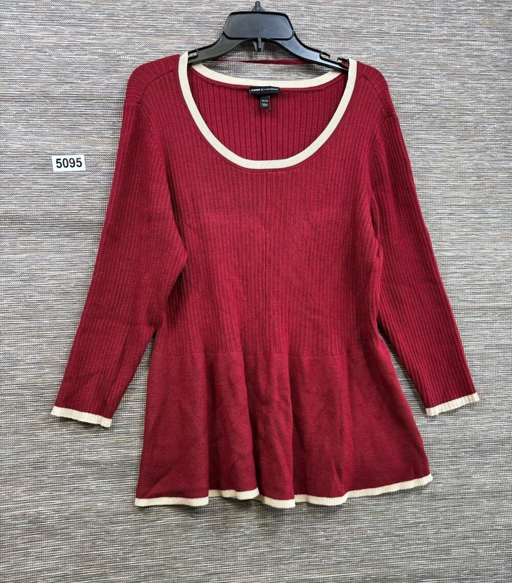 Lane Bryant Sweater Tunic Womens Size 22 Red Contrast Trim Scoop Neck 3/4 Sleeve